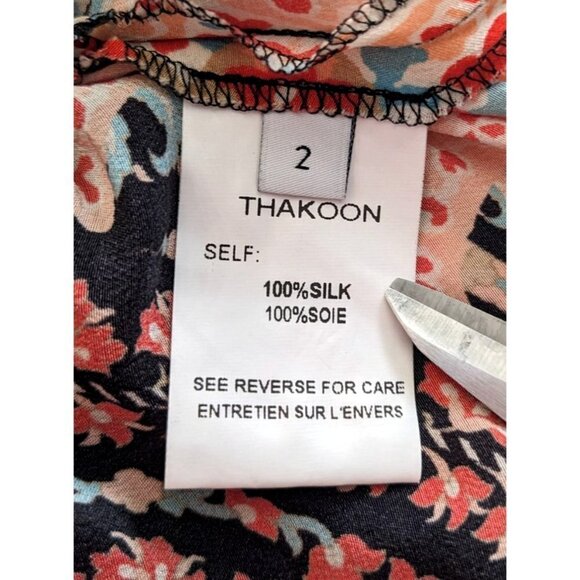 2012 THAKOON Rashida Jones 100% Silk Chiffon Paisley Cowl Sleeve Mini Dress Sz 2 - Picture 5 of 11